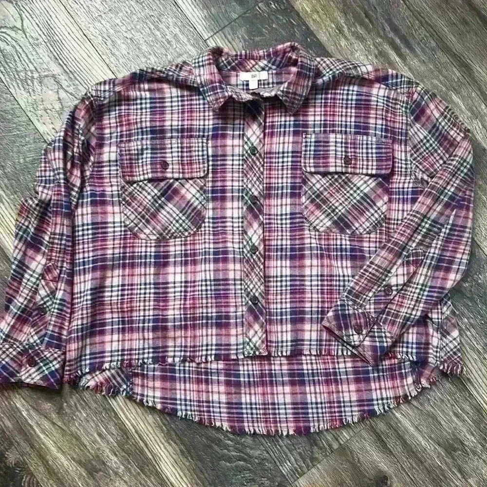 BP Red and Blue Crop Flannel Shirt Light Weight